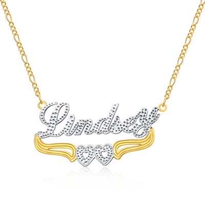 Collar con nombre bicolor personalizado chapado en oro de 18 quilates con decoración de corazón debajo